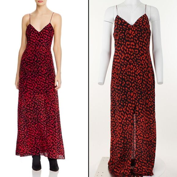 Alice + Olivia Candice Printed Silk Slip Dress Leopard Paprika - Picture 1 of 5